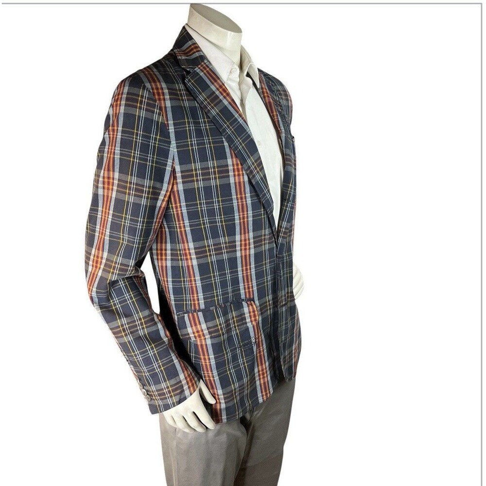 Polo Ralph Lauren Vtg 90s Distressed Madras Plaid Sport Coat Blazer 44R Preppy - Picture 5 of 16